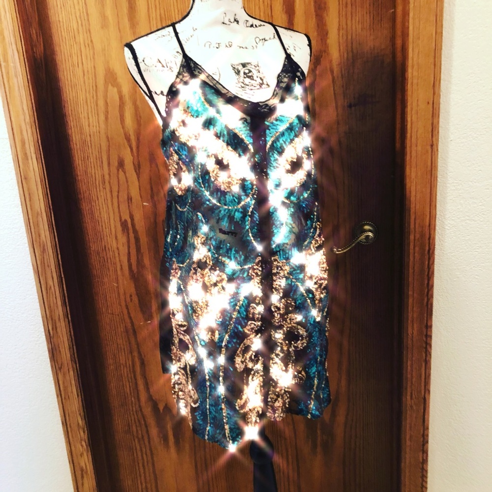 Teal and Gold Women's Slip Dress